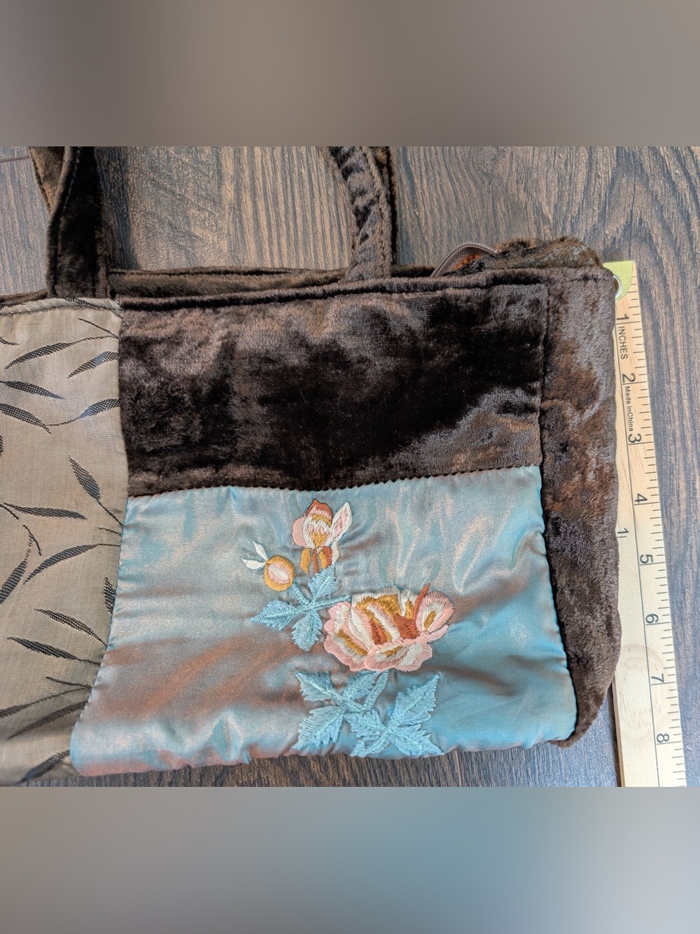 Two’s Company Women’s Purse and Matching Scarf Velvet Satin Brown Neutral Floral - Picture 12 of 15
